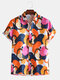 Men Funny Colorful Pebbles Pattern Casual Short Sleeve Shirt - Orange