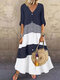 Striped Patchwork Button Front Maxi Dress For Women - Navy