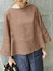 Solid Long Bell Sleeve Blouse For Women - بنى