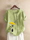 Cartoon Cat Print Short Sleeve Plus Size T-shirt for Women - Green