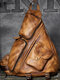 Men's Triangle Chest Bag Retro Pu Leather Shoulder Slung Bag B6 Paratroopers Vintage Large Capacity Leather Soft Casual Bags - Khaki