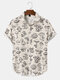 Mens All Over Doodle Mushroom Print Short Sleeve Lapel Holiady Shirt - Khaki