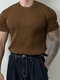 メンズソリッドリブニット半袖Tシャツ - 褐色