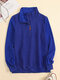 Solid Zip Front Pocket Long Sleeve Lapel Women Sweatshirt - Blue