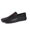 Men PU Slip On Pure Color Casual Business Loafers Driving Shoes - Black