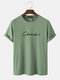Mens Letter Embroidery Crew Neck Ribbed Short Sleeve T-Shirts - Green