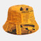 Unisex Made-old Newspaper Pattern Cotton Broad Brim Sunscreen Visor Fashion Casual Bucket Hat - Yellow