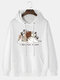 メンズ漫画猫スローガンプリントカンガルーポケット巾着パーカー - 白い