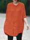 Solid Button Pocket High-Low Hem Casual Shirt - Orange