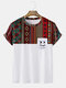 Mens Colorful Geometric Funny Face Print Ethnic Short Sleeve T-Shirts - White