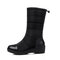 Down Cloth Warm Waterproof Pure Color Mid Calf Lightweight Chunky Heel Boots - Black