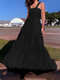 Solid Ruffle Zip Backless Sleeveless Vacation Casual Maxi Dress - Black