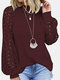 Lace Patchwork Solid Long Sleeve Casual Blouse For Women - Wine Red