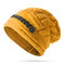 Knit Crochet Buttons Strap Cap Decorative Braids Baggy Beanie Hat - Yellow