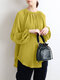 Solid Long Sleeve Round Neck Casual Blouse - Yellow