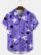 Newchic Design 3 Color Halloween Cartoon Print Turn Down Collar Short Shirts - Purple