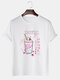 Mens Cherry Blossoms Drink Printed Cotton Short Sleeve T-Shirts - White