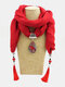 Vintage Carved Peacock Drop Tassel Pendant Solid Color Bali Yarn Alloy Scarf Necklace - Red
