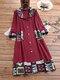 Vintage Print Patchwork Hooded Cotton Plus Size Coat - Red
