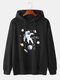 Mens Planet Astronaut Print Cotton Overhead Hoodies With Kangaroo Pocket - Black