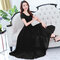 Solid Color Short-sleeve Chiffon Thin Long Dress - Black