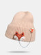 Unisex Knitted Solid Color Cartoon Doll Chain Decoration Fashion Warmth Brimless Beanie Hat - Pink
