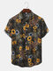 Mens Floral Camo Print Button Up Short Sleeve Shirts - Dark Brown