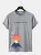 Mens Japanese Cherry Blossoms Mountain Print Short Sleeve T-Shirts - Gray