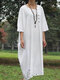 Solid Color Half Sleeves Asymmetrical Collar Casual Button Dress - White