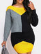 Contrast Color Long Sleeve O-neck Casual Sweater Dress - Yellow