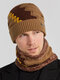 Men 2PCS Plus Velvet Thick Winter Outdoor Keep Warm Neck Protection Headgear Scarf Knitted Hat Beanie - Khaki