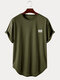 Mens Plain Striped High Low Curved Hem Sports Short Sleeve T-Shirts - Army Green