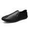 Men Pure Color PU Leather Slip On Casual Driving Shoes - Black