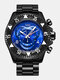 Large Dial Men Business Watch Decorated Pointer Steel Band Calendar Waterproof Quartz Watch - Black Case Blue Dial