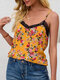 Floral Print Lace Patchwork Adjustable Strap Women Sexy Cami - Yellow