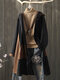 Corduroy Patchwork Hooded Plus Size Women Long Coat - Black