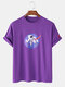 Mens 100% Cotton Spaceman Printed Short Sleeve Graphic T-Shirt - Purple