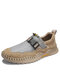 Men Hand Stitching Soft Non Slip Hook Loop Driving Casual Shoes - Khaki