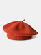 Women Acrylic Knitted Solid Color Vintage Warmth Painter Hat Beret - Orange