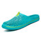 Men Breathable Hollow Out Slip On Flat Beach Slippers - Green