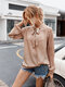 Solid Color V-neck Long Sleeves Casual Blouse For Women - Apricot