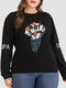 Plus Size Embroidered Print O-neck Casual Women Sweatshirt - Black