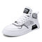 Men Brief Breathable Patchwork Non-slip Lace Up Casual Skate Shoes - White&Gray