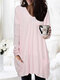 Striped Print V-neck Long Sleeve Plus Size Casual Blouse for Women - Pink