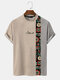 Camisetas masculinas com estampa geométrica patchwork gola zombe manga curta - Cáqui