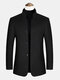 Mens Pure Color Stand Collar Single Breasted Warm Woolen Overcoats - Black