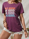 Multi-color Letters Print O-neck Short Sleeve Women T-Shirt - Purple