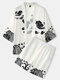 Mens Japanese Cloud Print Open Front Kimono Black Two Pieces Outfits - White