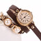 Trendy Pearl Bracelet Watch Three Layer Leather Watch Fashion Style Waterproof Quartz Watch - Dark Coffee