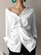 Twist V-neck Long Sleeve Loose Plus Size Blouse - White